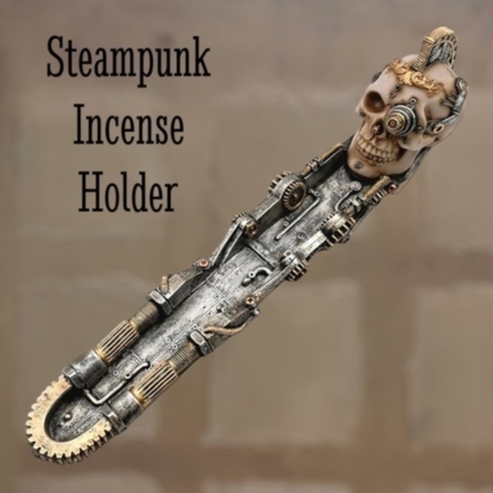 STEAMPUNK Exquisite Detail Large Resin Skull/Skeleton Incense Burner/Holder NWT